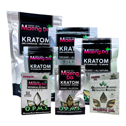 O.P.M.S.® Silver Green Vein Maeng Da Kratom Capsules