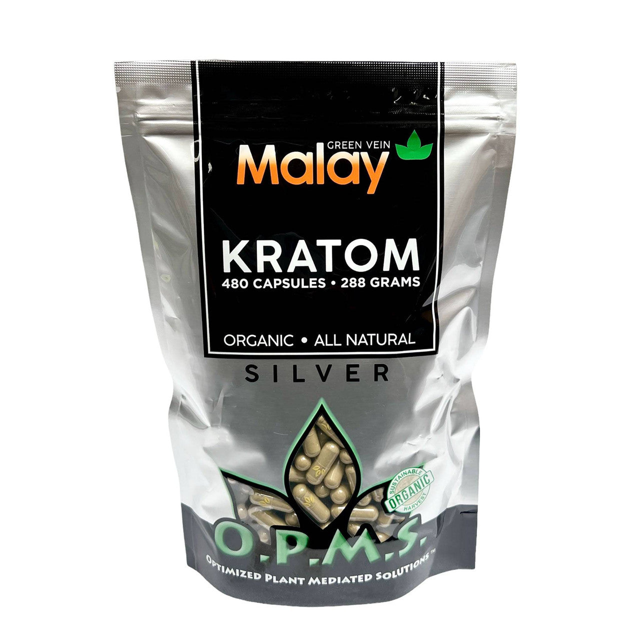 O.P.M.S.® Silver Kratom Capsules – Green Vein - MALAY