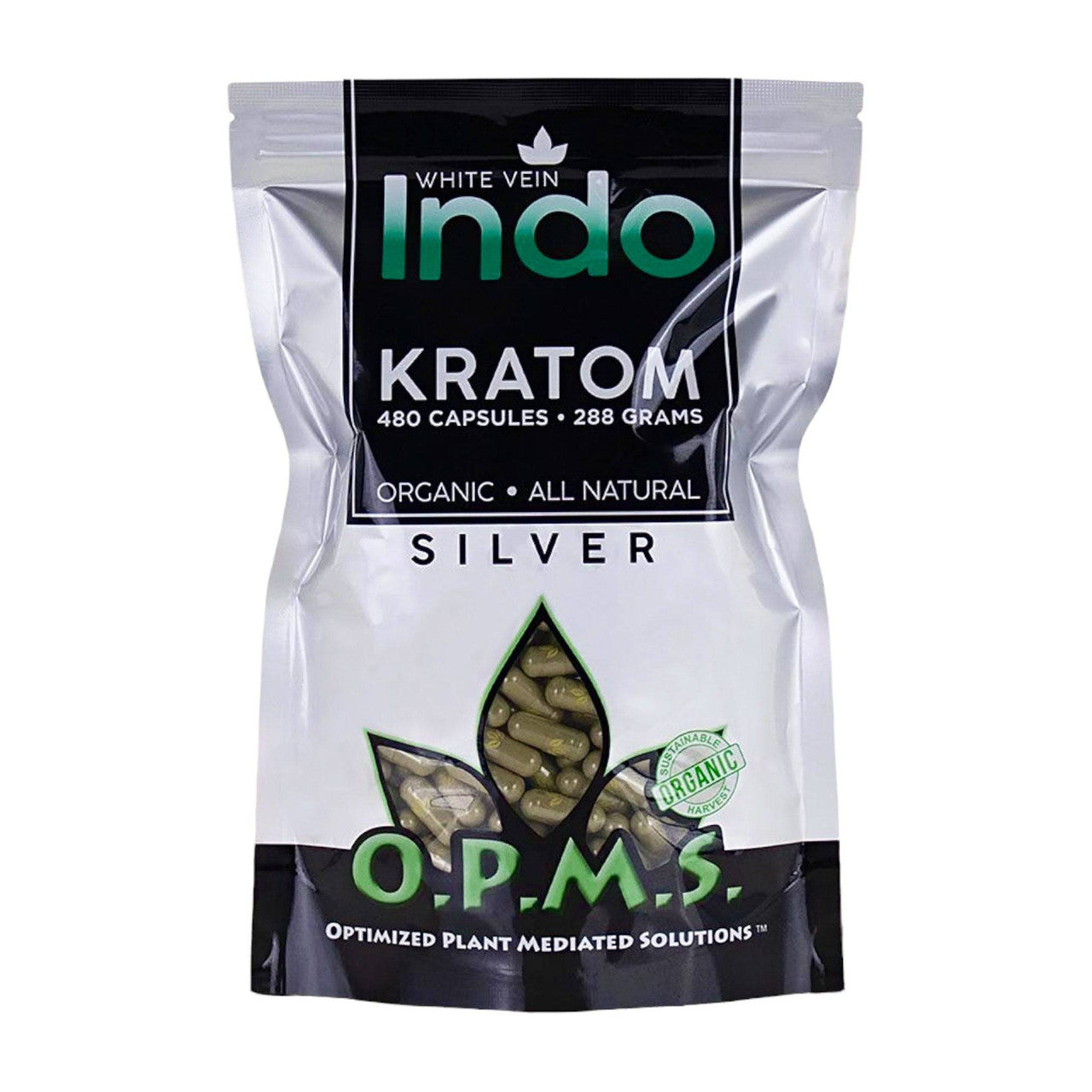 O.P.M.S.® Silver Kratom Capsules – White Vein - INDO